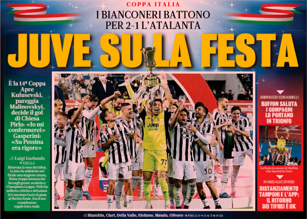 «Юве» на празднике. Заголовки Gazzetta, TuttoSport и Corriere за 20 мая