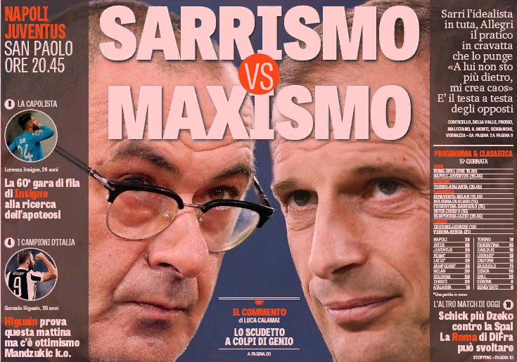 Сарризм Vs Максизм. Заголовки Gazzetta, TuttoSport и Corriere за 1 декабря
