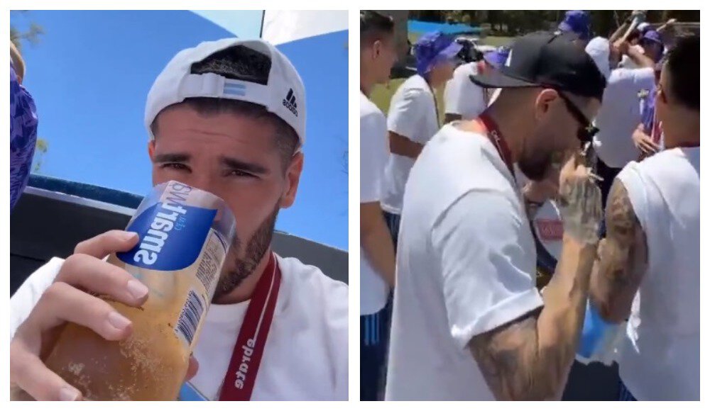 Упс😱 Де Поль выложил видео, на котором видно, как Отаменди скручивает косяк прямо на крыше чемпионского автобуса 🚬💨