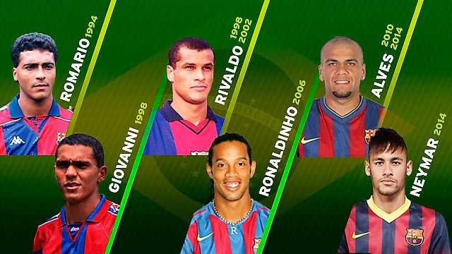 Fotomontagem com Romário, Giovanni, Rivaldo, Ronaldinho, Alves e Neymar Jr.