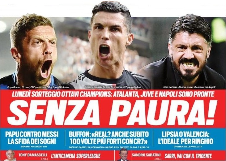 Без страха! Заголовки Gazzetta, TuttoSport и Corriere за 13 декабря