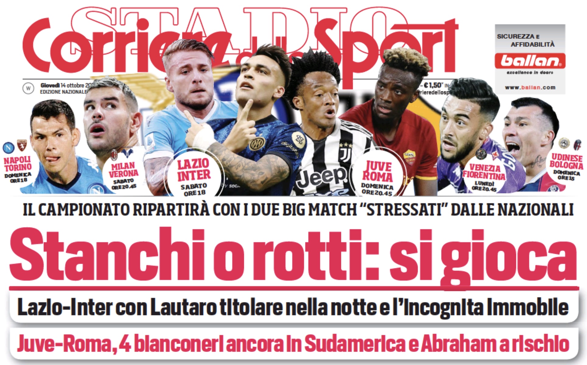 Уставшие или поломанные: играют. Заголовки Gazzetta, TuttoSport и Corriere за 14 октября