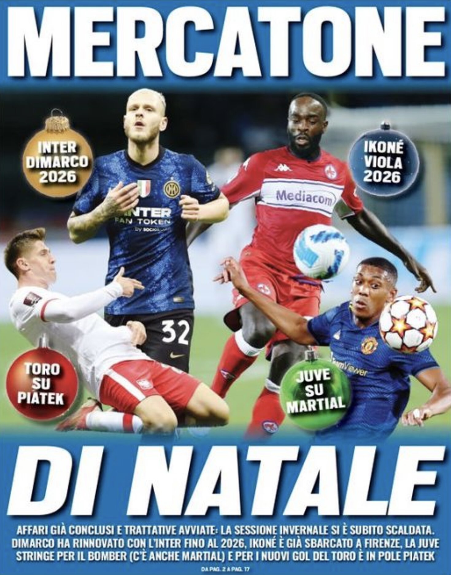 Зимний рынок. Заголовки Gazzetta, TuttoSport и Corriere за 24 декабря