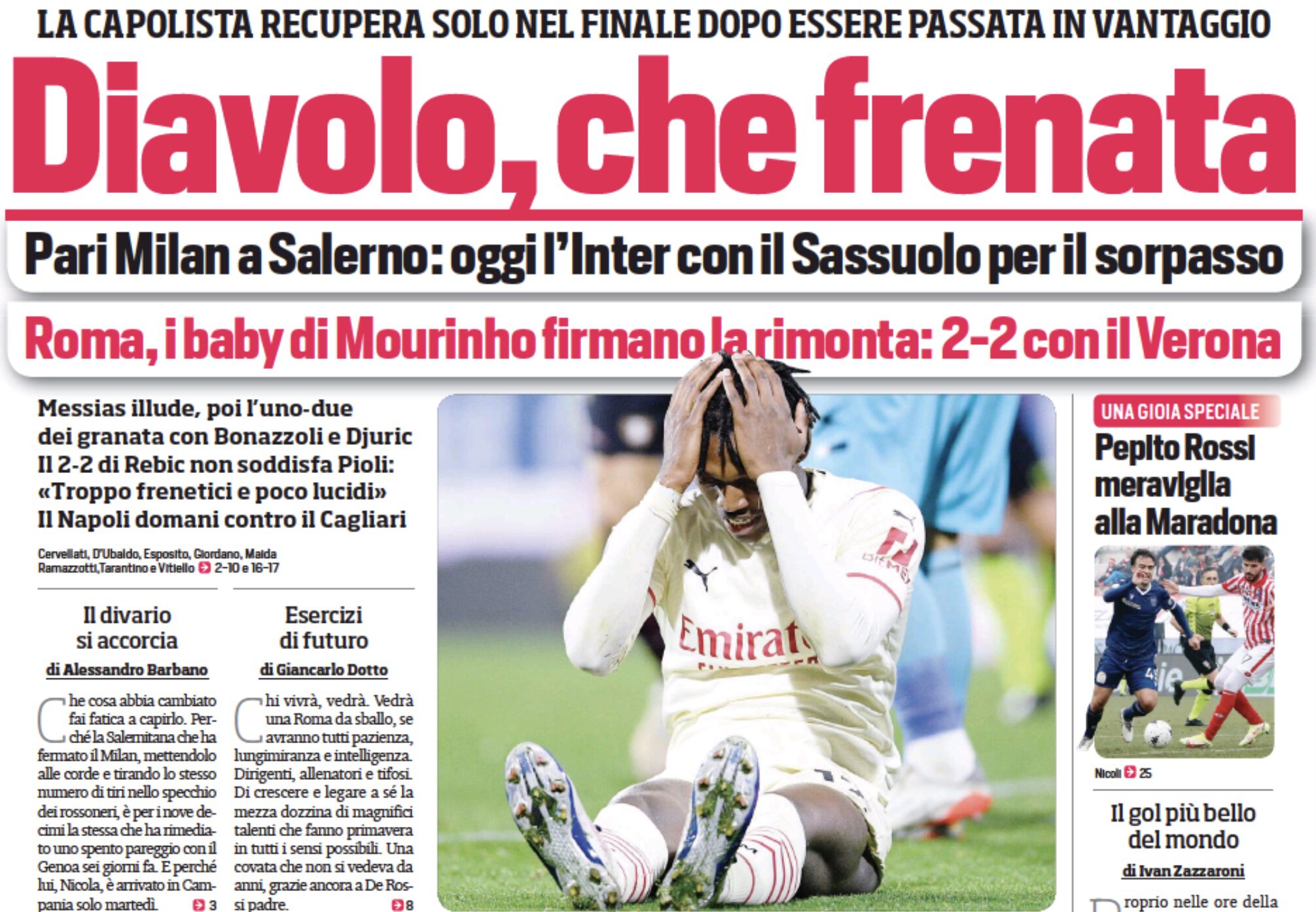 Дьявол, какова остановка. Заголовки Gazzetta, TuttoSport и Corriere за 20 февраля