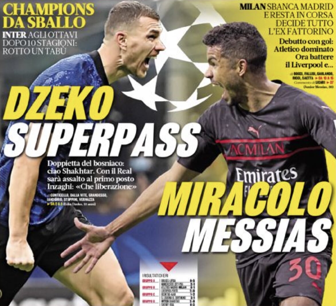 Суперпроход Джеко, чудо Мессиаса. Заголовки Gazzetta, TuttoSport и Corriere за 25 ноября