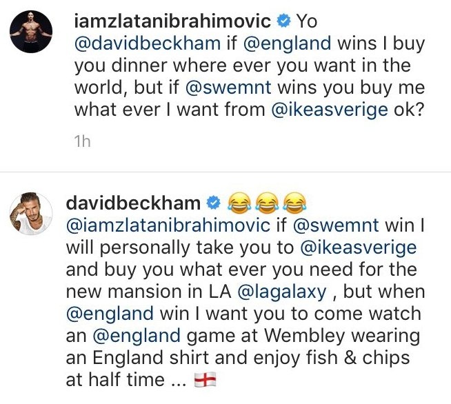 Златан и Бекхэм поспорили перед матчем своих сборных