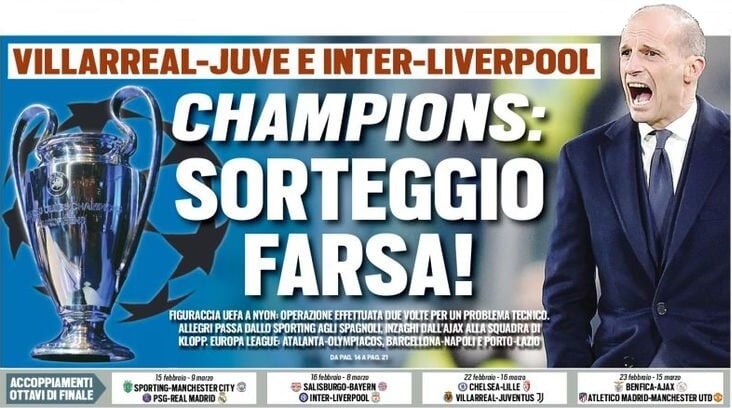 Лига Чемпионов: жеребьёвка-фарс. Заголовки Gazzetta, TuttoSport и Corriere за 14 декабря