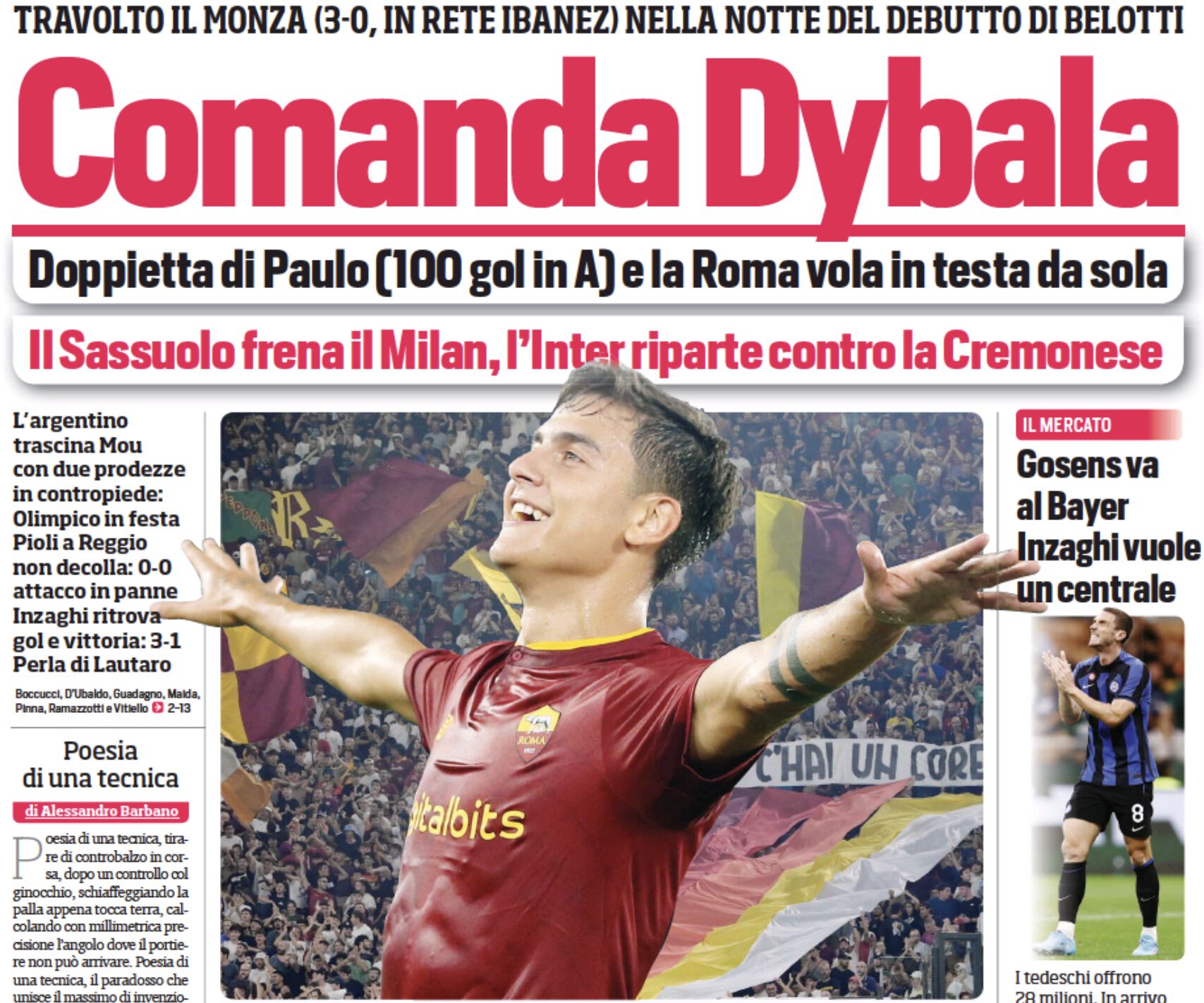 Командует Дибала. Заголовки Gazzetta, TuttoSport и Corriere за 31 августа