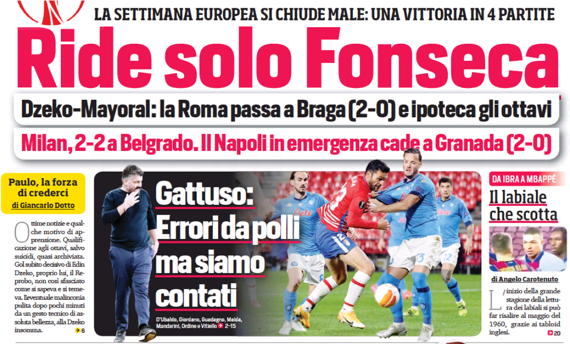 Смеётся только Фонсека. Заголовки Gazzetta, TuttoSport и Corriere за 19 февраля