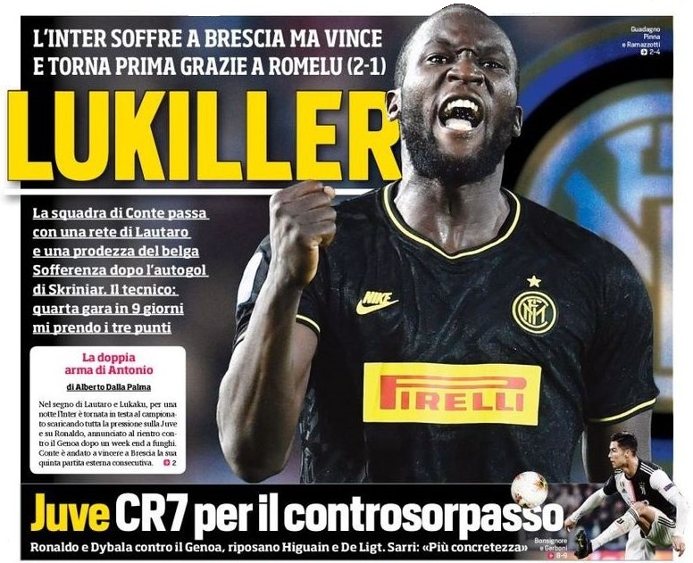 Лукиллер. Заголовки Gazzetta, TuttoSport и Corriere за 30 октября