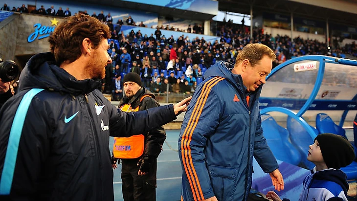 Леонид СЛУЦКИЙ (справа) и бывший тренер &quout;Зенита&quout; Андре ВИЛЛАШ-БОАШ. Фото Александр ФЕДОРОВ, &quout;СЭ&quout;