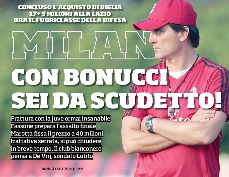 «Милан», с Бонуччи ты достоин Скудетто! Заголовки Gazzetta, TuttoSport и Corriere за 14 июля
