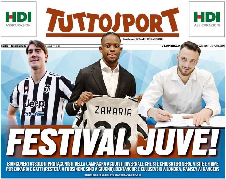 Фестиваль «Юве»! Заголовки Gazzetta, TuttoSport и Corriere за 1 февраля