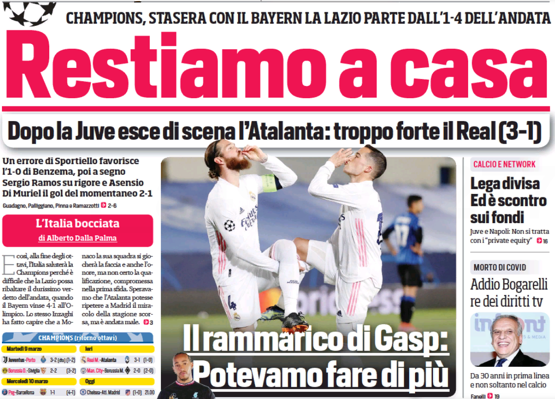 Остаёмся дома. Заголовки Gazzetta, TuttoSport и Corriere за 17 марта