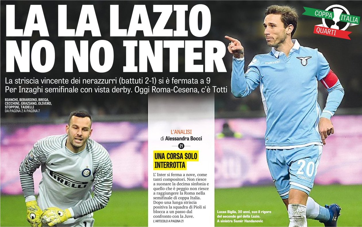 «Ла Ла «Лацио», нет-нет «Интер». Заголовки Gazzetta, TuttoSport и Corriere за 1 февраля