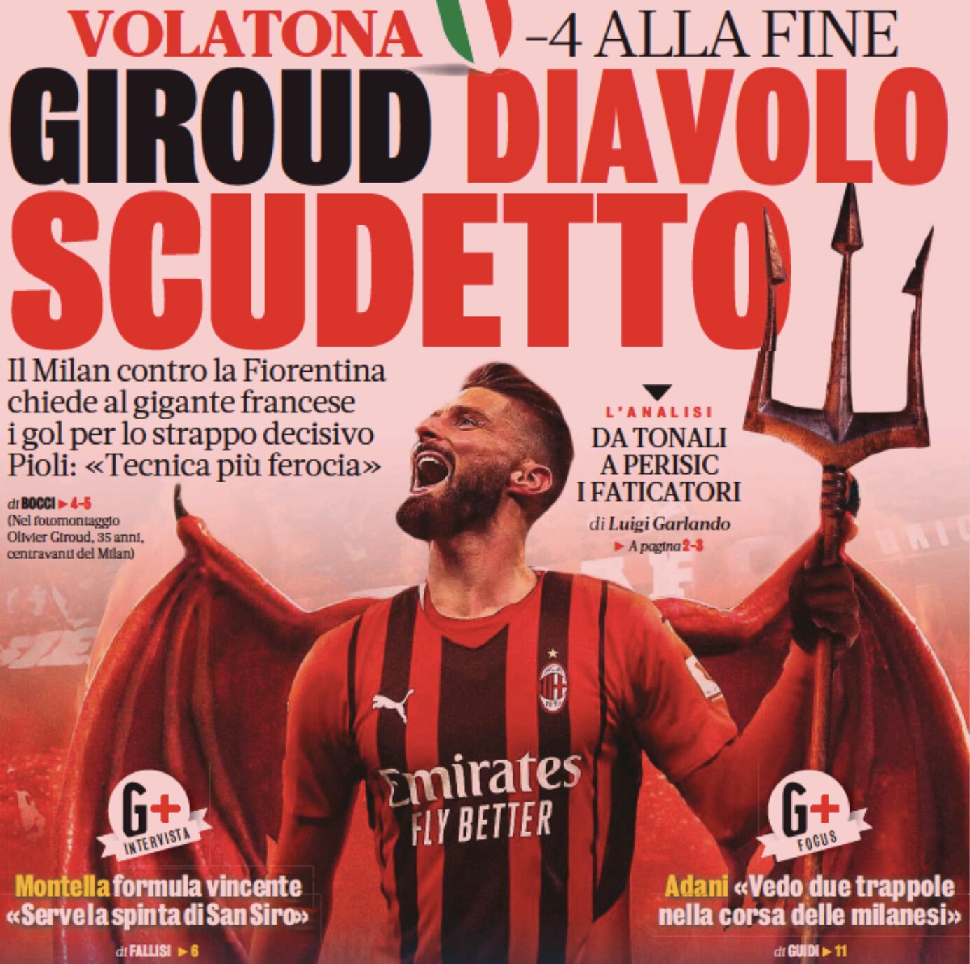 Жиру, Дьявол Скудетто. Заголовки Gazzetta, TuttoSport и Corriere за 1 мая