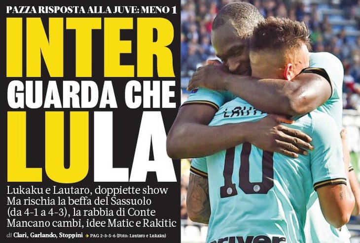 «Интер», смотри каков ЛуЛа. Заголовки Gazzetta, TuttoSport и Corriere за 21 октября