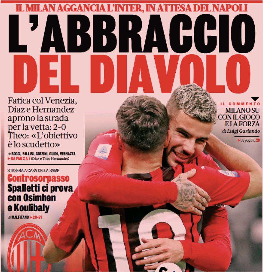 Объятия Дьявола. Заголовки Gazzetta, TuttoSport и Corriere за 23 сентября