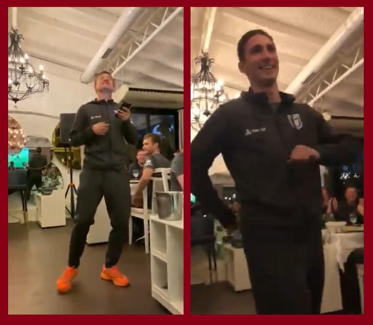 Теперь новички «Рубина» проходят посвящение. Игнатьев спел «Черные глаза», Бакаев танцевал