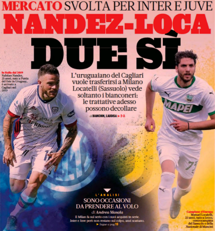 Нандес-Лока, два согласия. Заголовки Gazzetta, TuttoSport и Corriere за 18 июля