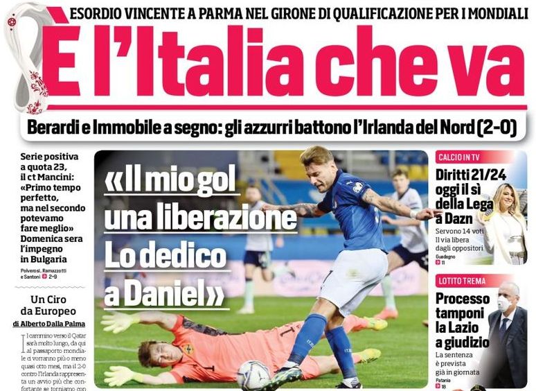 Это Италия, которая идёт. Заголовки Gazzetta, TuttoSport и Corriere за 26 марта