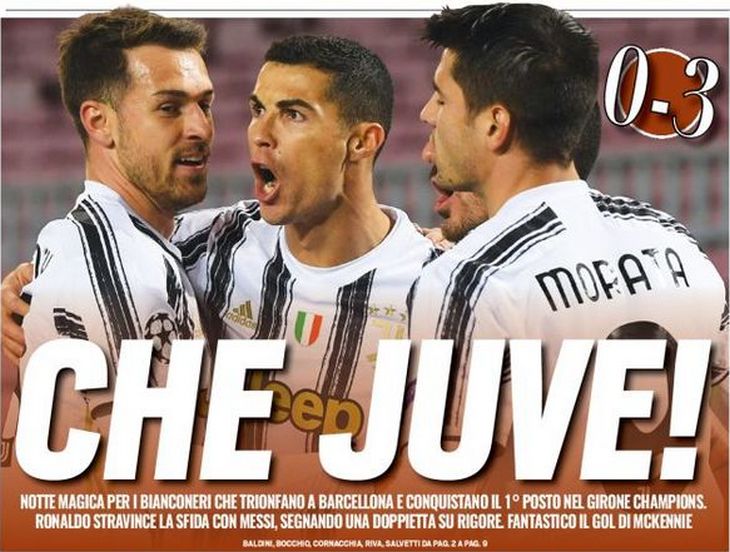 Каков «Юве»! Заголовки Gazzetta, TuttoSport и Corriere за 9 декабря