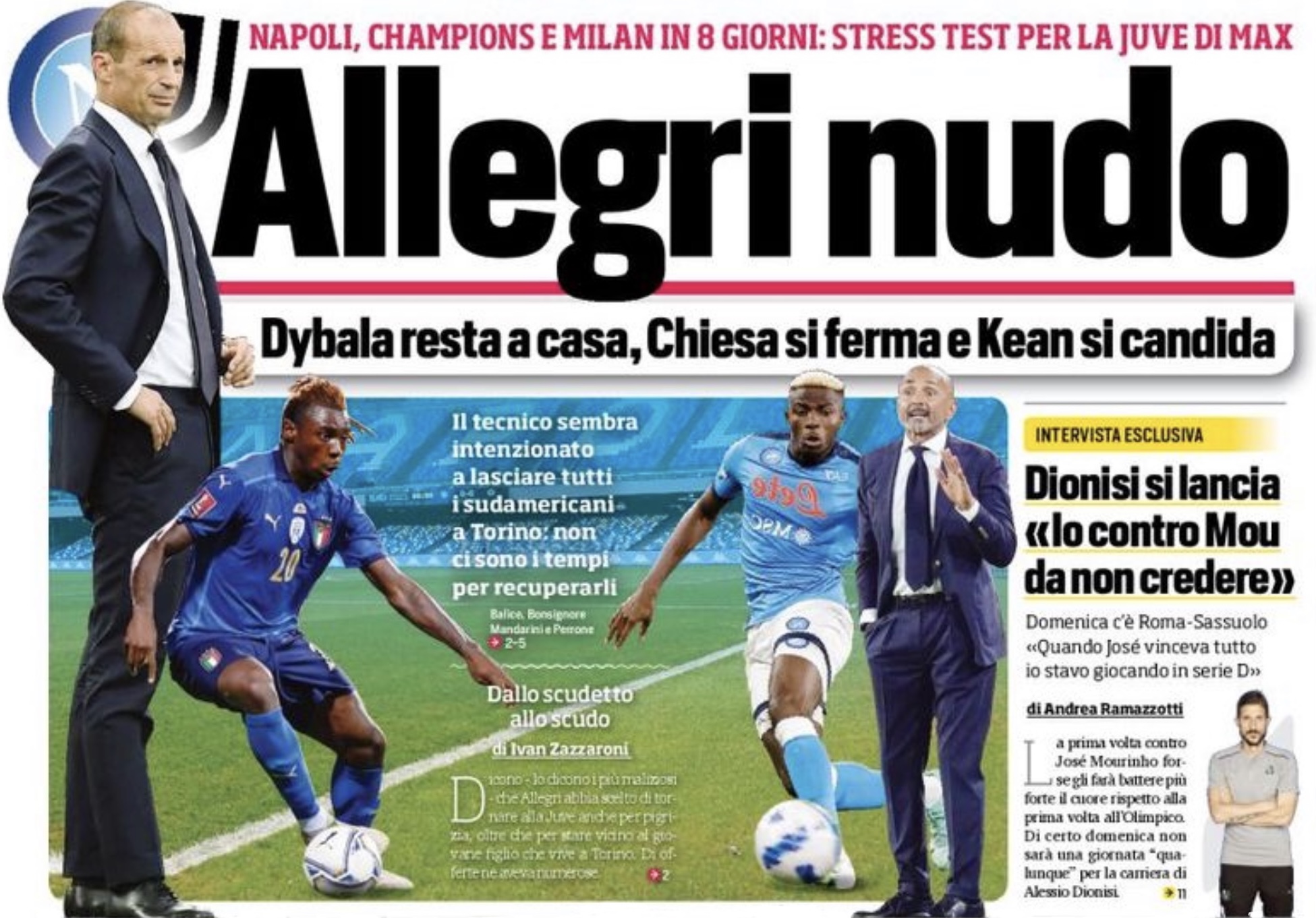 Аллегри обнажён. Заголовки Gazzetta, TuttoSport и Corriere за 10 сентября