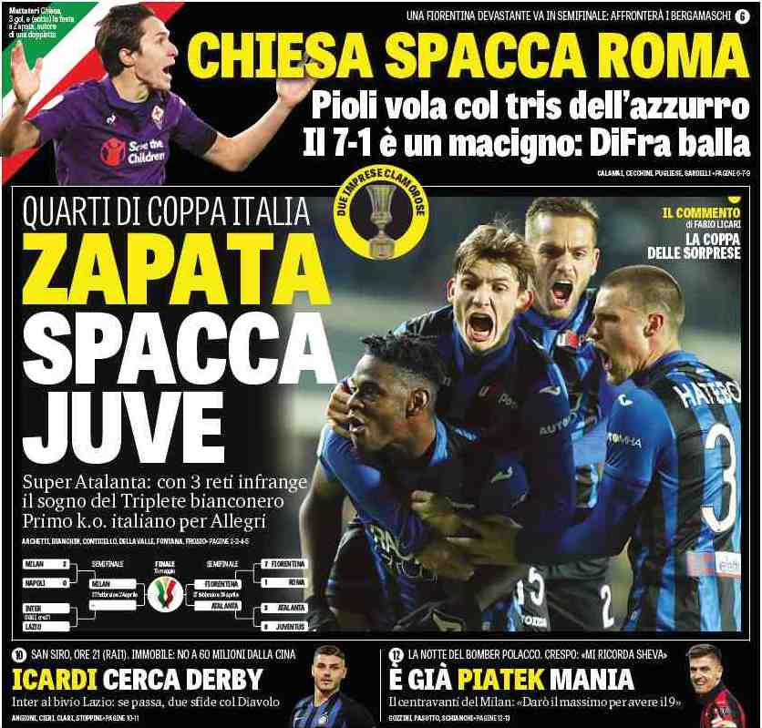 Сапата раскалывает «Юве». Заголовки Gazzetta, TuttoSport и Corriere за 31 января