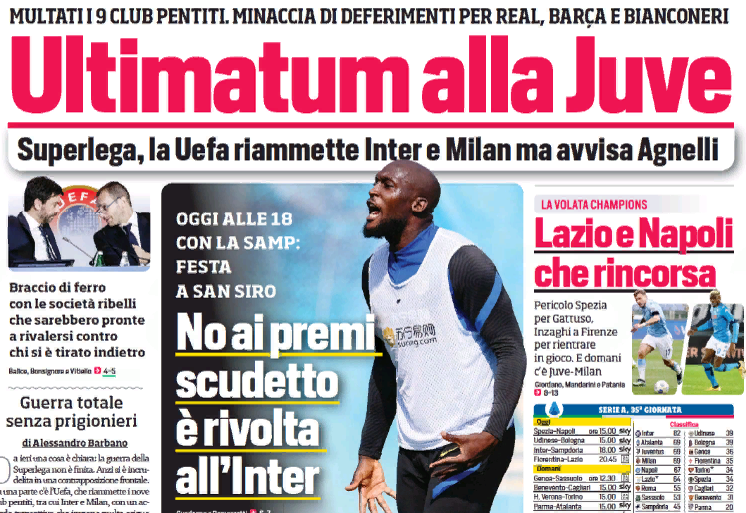 Ультиматум для «Юве». Заголовки Gazzetta, TuttoSport и Corriere за 8 мая