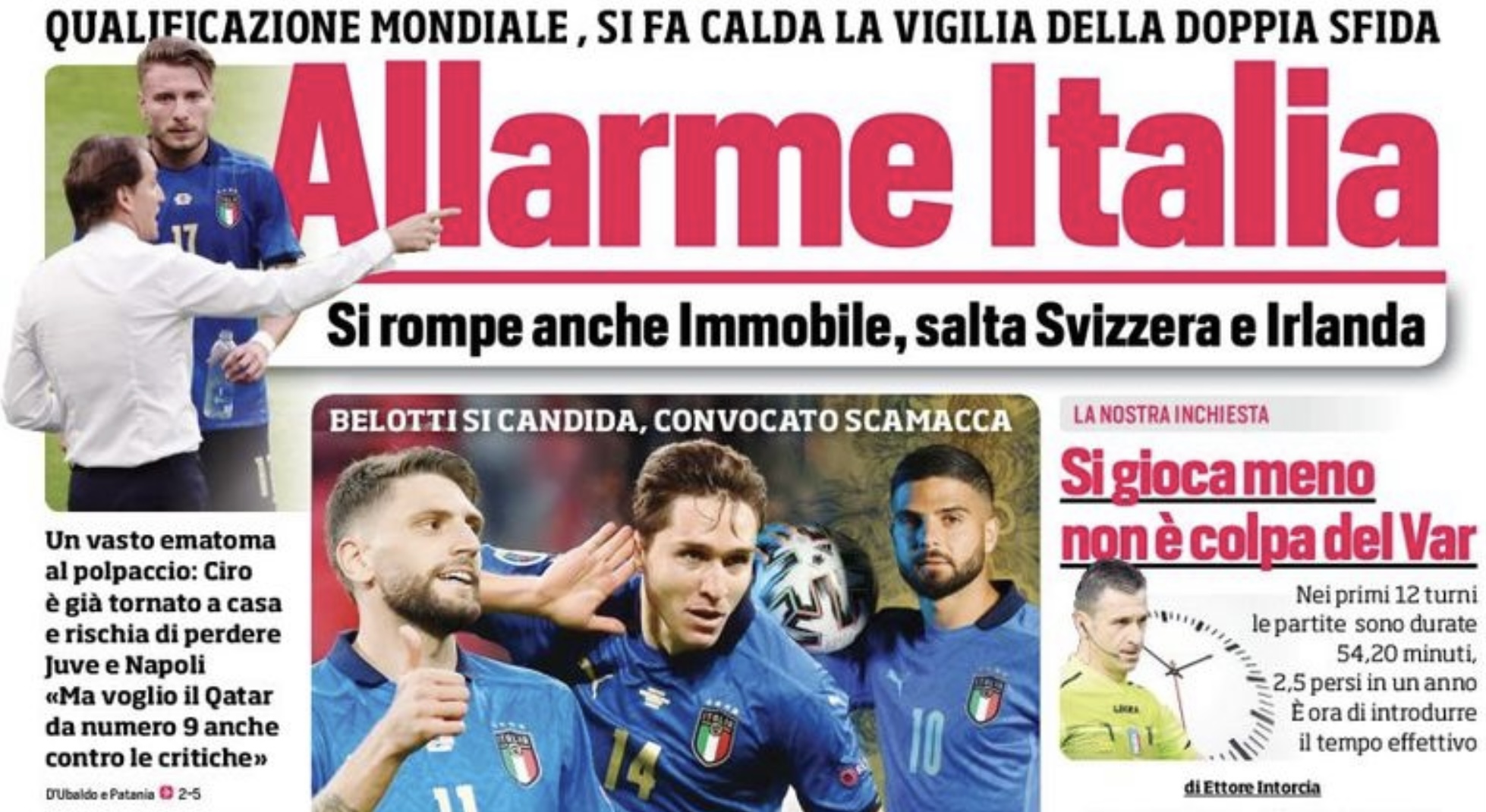 Тревога Италии. Заголовки Gazzetta, TuttoSport и Corriere за 10 ноября