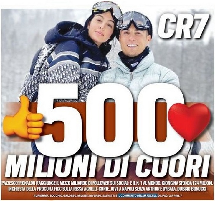 CR7, 500 миллионов сердец. Заголовки Gazzetta, TuttoSport и Corriere за 12 февраля