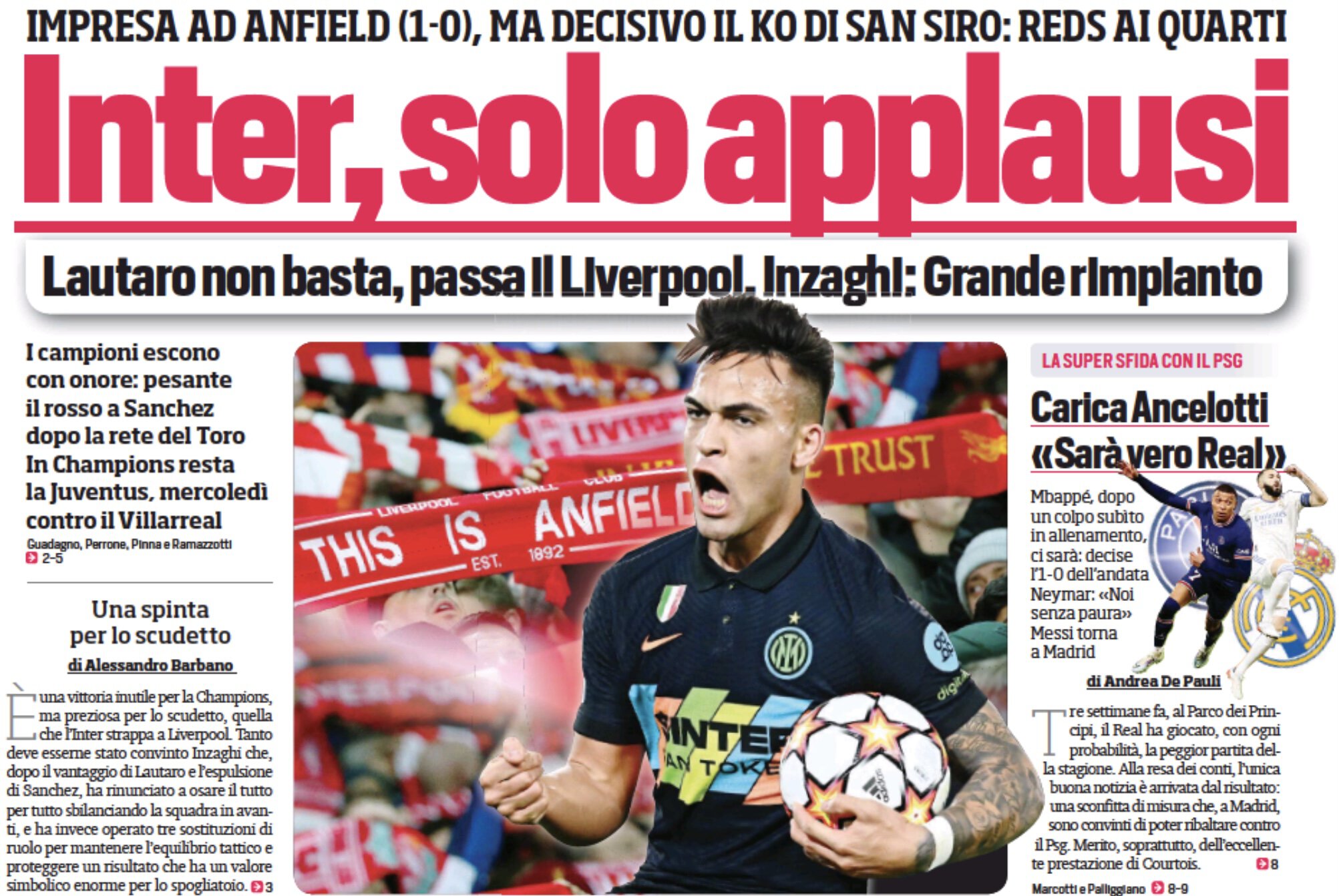 «Интер», только аплодисменты. Заголовки Gazzetta, TuttoSport и Corriere за 9 марта