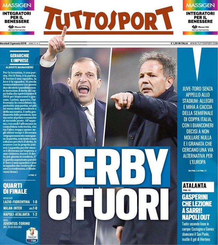 Дерби или вылет. Заголовки Gazzetta, TuttoSport и Corriere за 3 января