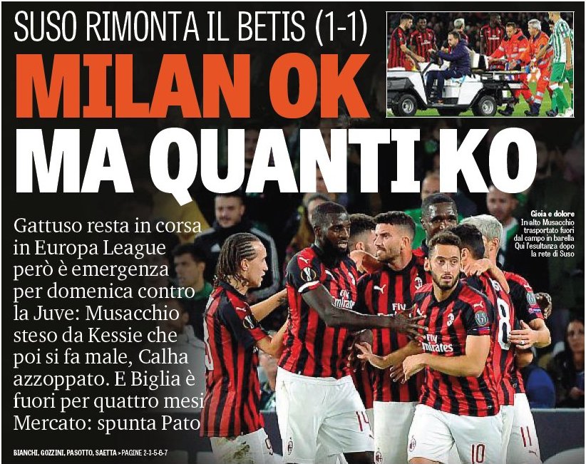 «Милан» в порядке, но сколько же травм. Заголовки Gazzetta, TuttoSport и Corriere за 9 ноября