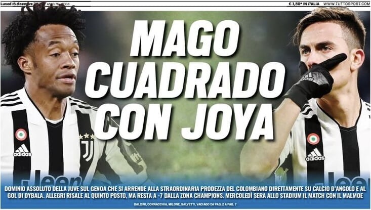 Волшебник Куадрадо с «Сокровищем». Заголовки Gazzetta, TuttoSport и Corriere за 6 декабря