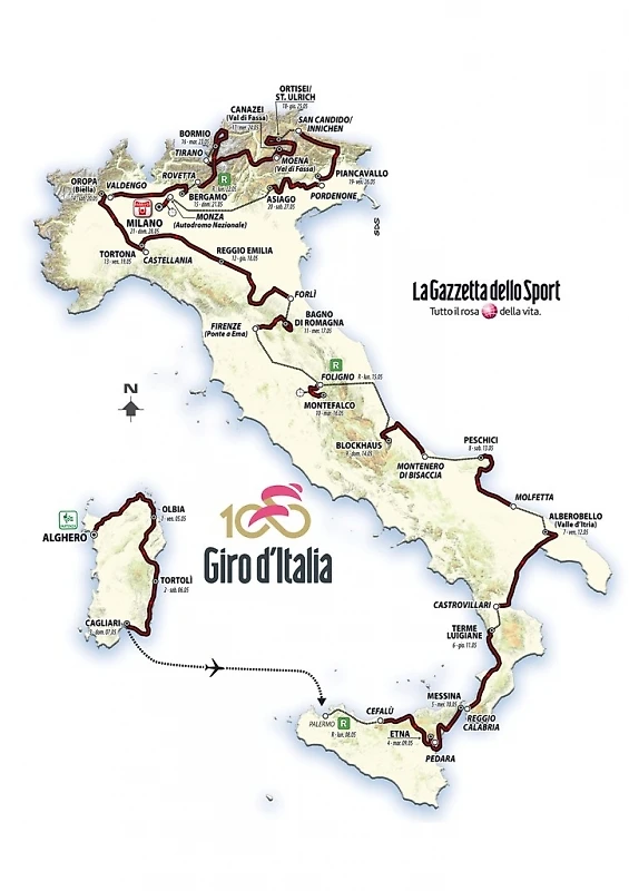 Джиро д'Италия-2017. Карта маршрута