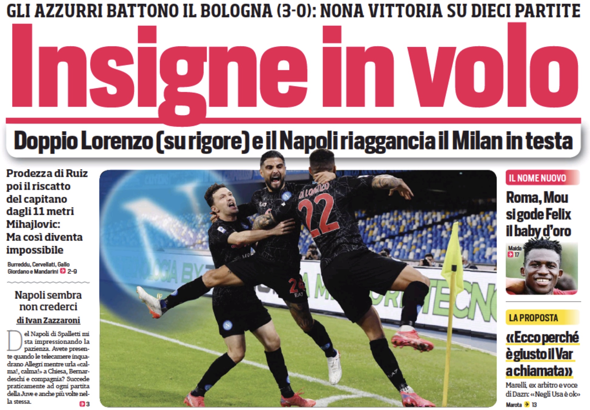 Инсинье в полёте. Заголовки Gazzetta, TuttoSport и Corriere за 29 октября