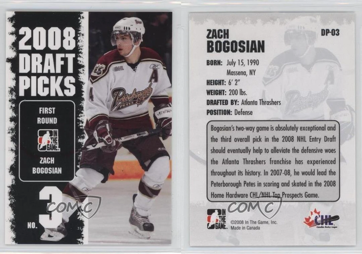 2008-09 ITG Heroes and Prospects Draft Picks Zach Bogosian #DP-03 Rookie RC | eBay