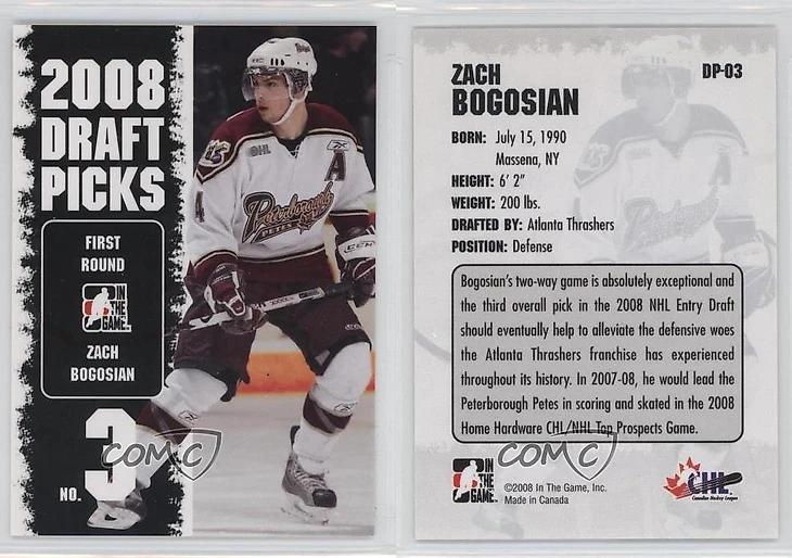 2008-09 ITG Heroes and Prospects Draft Picks Zach Bogosian #DP-03 Rookie RC  | eBay