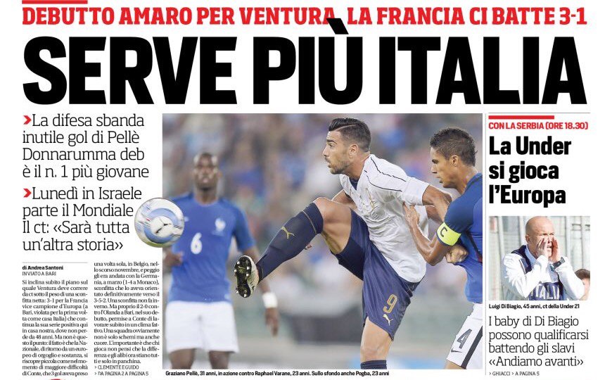 «Нужно больше Италии». Заголовки Gazzetta, TuttoSport и Corriere за 2 сентября