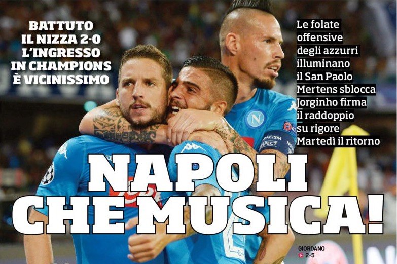 «Наполи», какова музыка! Заголовки Gazzetta, TuttoSport и Corriere за 17 августа