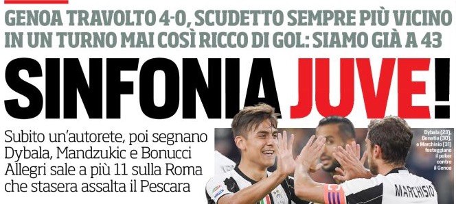 «Симфония «Юве»!». Заголовки Gazzetta, TuttoSport и Corriere за 24 апреля