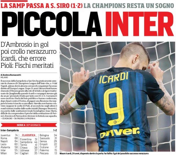 «Маленький «Интер». Заголовки Gazzetta, TuttoSport и Corriere за 4 апреля