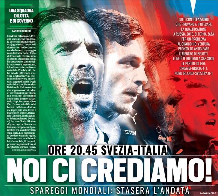 Мы верим! Заголовки Gazzetta, TuttoSport и Corriere за 10 ноября