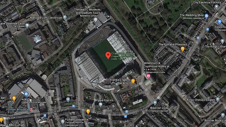 Стадион Челси на карте