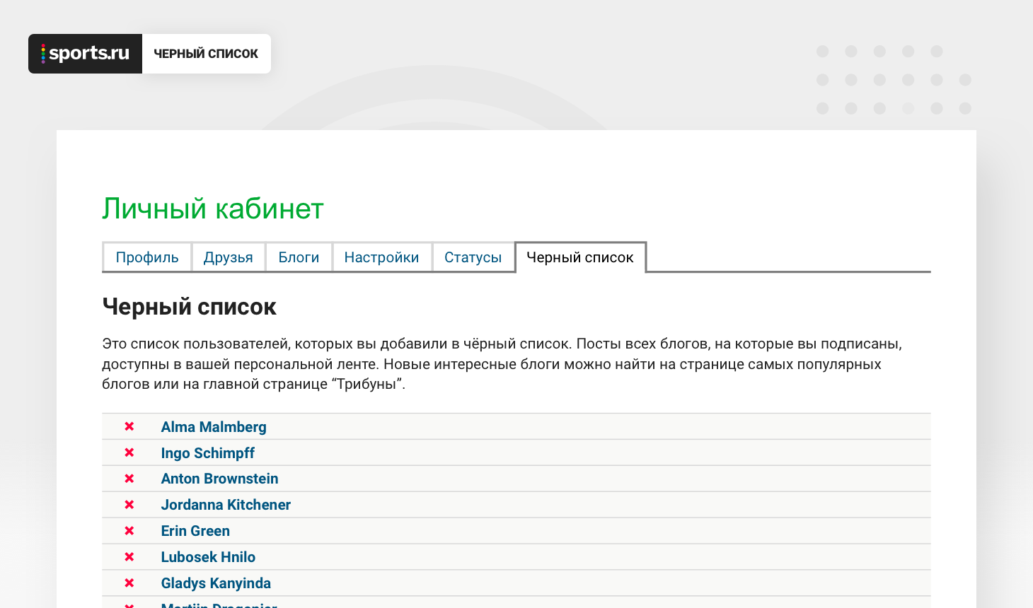 Черные списки на Sports.ru. Вы просили – мы сделали - Трибуна Daily - Блоги  Sports.ru