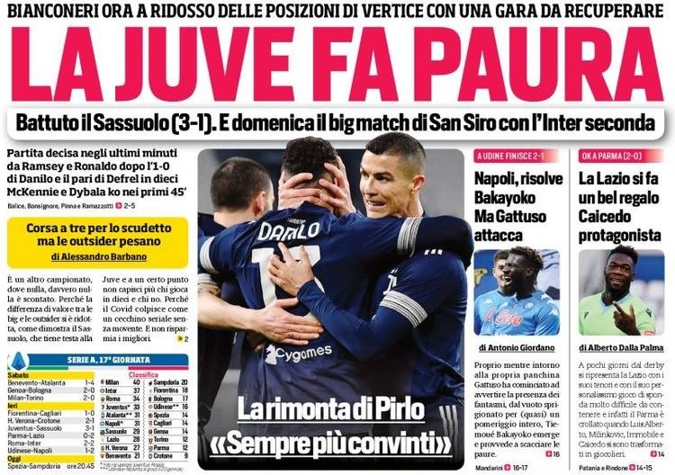 «Юве» наводит страх. Заголовки Gazzetta, TuttoSport и Corriere за 11 января