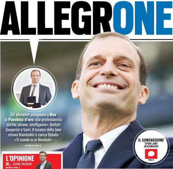 Аллегрище. Заголовки Gazzetta, TuttoSport и Corriere за 27 марта
