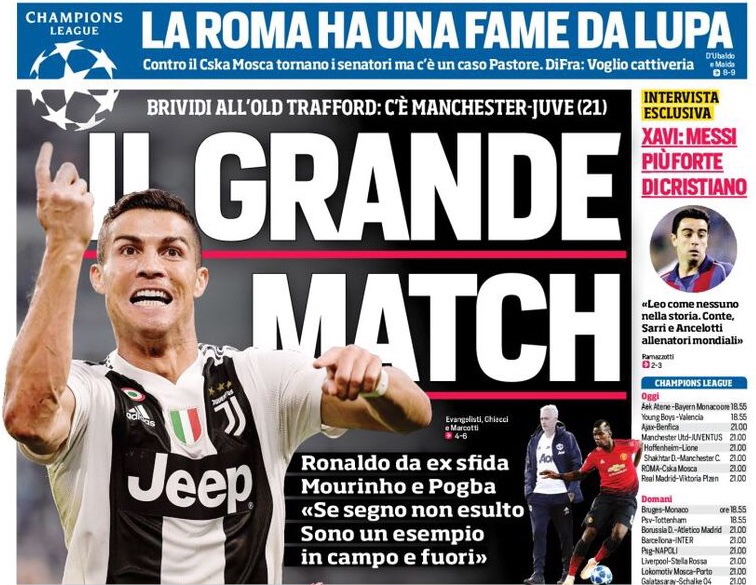 Большой матч. Заголовки Gazzetta, TuttoSport и Corriere за 23 октября