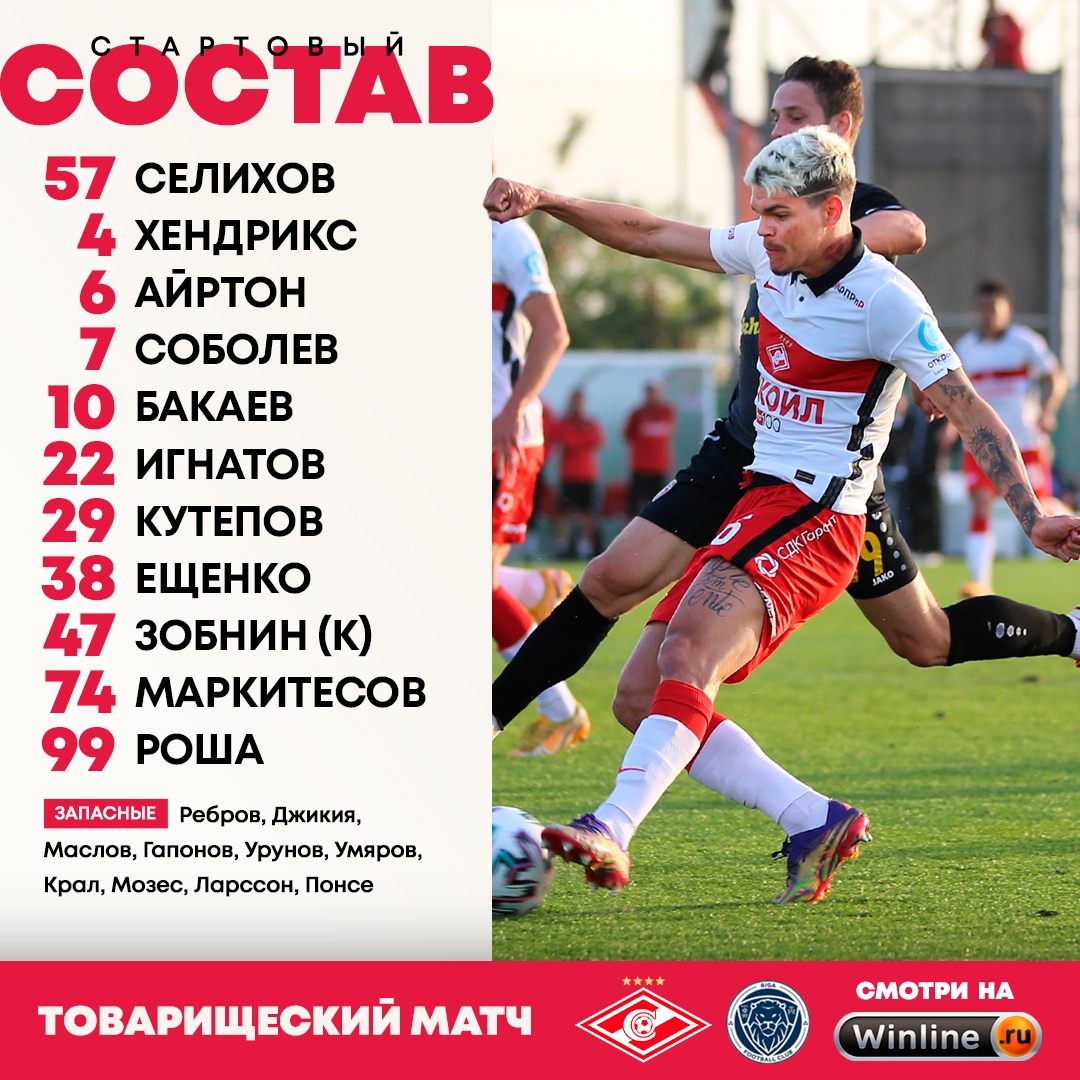 Состав &#171;Спартака&#187; на матч с &#171;Ригой&#187;